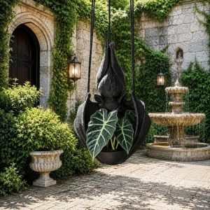 CHANBAEK Gothic Style Bat Hanging Planter Plastic Creative Bat Shaped Flower Pot Unique Black Bat Wing Flowerpot Halloween