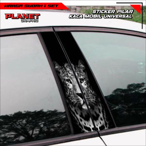 Sticker Pilar Kaca Mobil Universal LEOPARD Bisa Custom Gambar/Foto 1 SET (Kanan Kiri) - RON Design