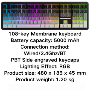 EWEADN V108 Ultra Bluetooth Keyboard 2.4G Wired&Wireless Full Layout with RGB Backlit Membrane