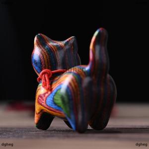 [COD] dgheg Rainbow Wood Carving Cat Sculptures Cat Ornaments Cute Colored Wooden Cat Desktop Office Accessories Home Decor Gift Souvenirs