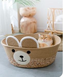 Cat Bed Basket Nest Thread Woven Cat Bed Big Round Cat Woven Basket Cat Scratching Bed Cat Rope Bed Nest Durable Pet Bed Basket