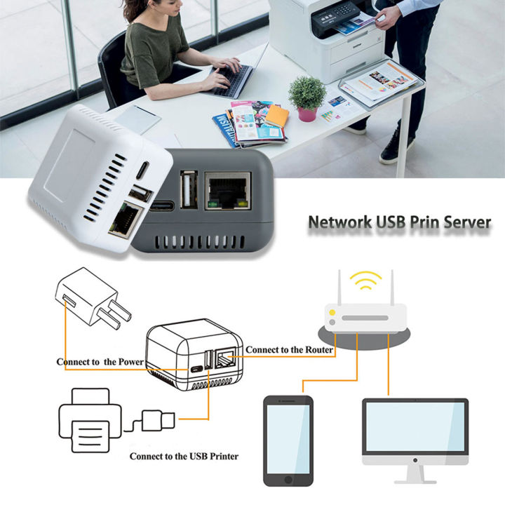 LOYALTY-SECU Portable USB Network Bluetooth Print Server Adapter for USB Printer Gray
