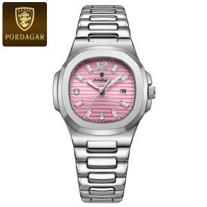 POEDAGAR Watch for Woman Original Square Dial Luminous Waterproof Date Ladies Wristwatch Formal Clock Reloj+box