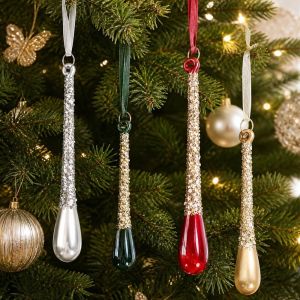 MQU19 Glittery Christmas Tree Icicle Pendants Crystal Clear Teardrop-Shaped Acrylic Xmas Hanging Ornament Lightweight Delicate DIY Christmas Decoration Wreath