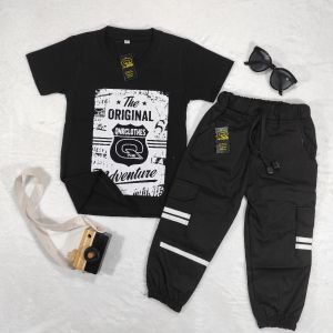 Setelan Anak 1-10Thn LV1 QNR Kaos Distro dan Celana Cargo/ Stelan Anak Celana Cargo Kualitas Premium