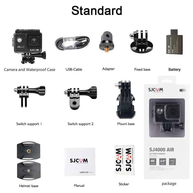 SJCAM SJ4000 AIR กล้องแอคชั่น หน้าจอคู่ SJ4000 Wifi 4K Ultra HD กล้องใต้น้ํา 30 เมตร กันน้ํา กล้องติดหมวกกันน็อค รับประกัน 1 ปี