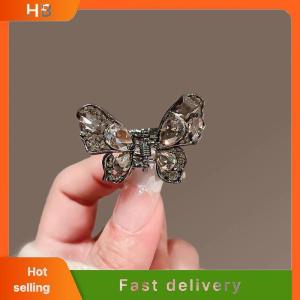 HB 1Pcs High-end Womens Bangs Side Hair Grip Cute Black Crystal Butterfly Small Hair Claw Sweet Korean Hair Clip Fashion Top Clip