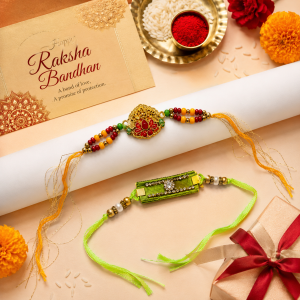 Handcrafted Designer Rakhi Set for Brother – Traditional Beaded Rakhi with Decorative Stone Work Colorful Beads & Silk Thread for Raksha Bandhan Gift