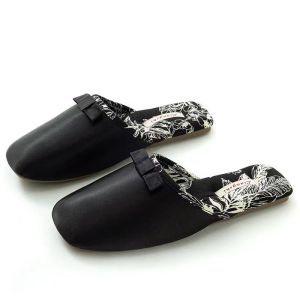 ZEEMIN New Womens Autumn Winter Silk Baotou Slippers Rubber Sole Lovely Bow Home Slippers Non Slip High Quality Floor Silent Slippers