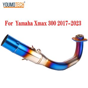 For YAMAHA Xmax 300 Xmax 250 2017-2024 Motorcycle Modified Exhaust Middle Front Link Pipe Slip On Exhaust Elbow Neck Link PIPE Stainless Steel With O2 Sensor X-max Xmax300 Xmax250 Xmax400