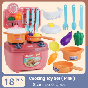Little Buddy 18PCS Pink Kitchen Toy Set for Kids Pretend Play Cooking Toy with Utensils Pots Pan Vegetables Educational Playset for Girls Boys