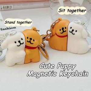 Cute Cartoon Puppy Magnetic Keychain Couple Backpack Charms Bag Pendant Best Friends Decoration