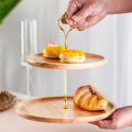 ABS 2/3 Tiers Cupcake Display Stand Natural Bamboo Wood Serving Stand Dessert Tray Layered High Tea Home Deco Party Event Tempat Letak Kek Cawan Gula-gula Bertingkat Kayu. 