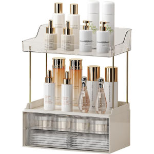 2-Tier 2-Drawer Bathroom Countertop Organizer Multi - Purpose Makeup Storage Rack for Vanity Cosmetic Counter Organizer