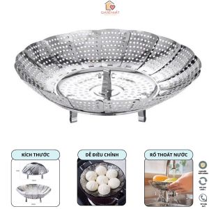 Xửng Hấp Inox Đa Năng Có Thể Xòe Gấp Gọn Làm Đĩa Đựng Trái Cây Thức Ăn Vỉ hấp inox có chân