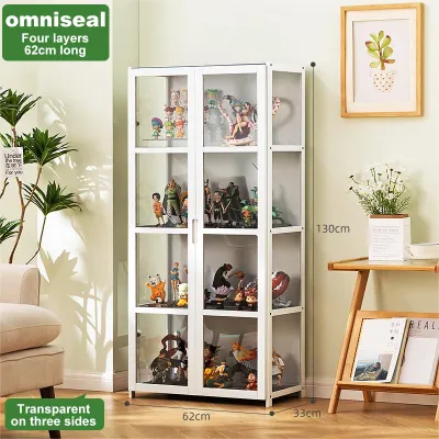 Display Cabinet 2 Doors 4/5 Layers Three Sided Transparency Display Organizer Bookshelf Wooden Bookcase Cabinet shelves