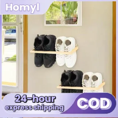 2x Wall Mounted Shoe Rack Shelf Modern Organization Storage Wooden Shoe Organizer for Sneaker Boots Closet Narrow Space Home