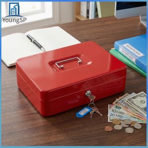 Large Locking Safe Box with Money Tray for Cash and Important Files Secure Storage 11.81x9.45x3.54 inches