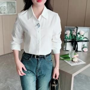AMMIN Korean Style Cotton White Lapel Fashion Commuter Shirt for Women 2025 Autumn New Long Sleeve Artistic Cat Embroidery Single-Breasted Elegant Blouse