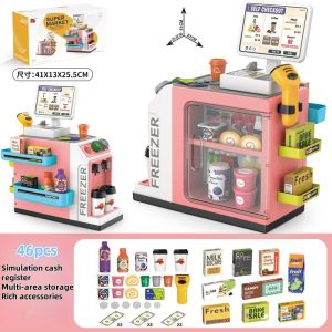 46PCS Home Toys Mini Supermarket Shopping Counter Cashier Toy Set Simulation Coffee Machine Girl Birthday Toys