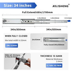 AOLISHENG With Lock Heavy Duty Drawer Slides 12 14 16 18 20 22 24 26 28 30 32 34 36 38 40 Inch Side Mount Full Extension Ball Bearing  Glides Runners Rails 1 Pair - Cabinet RV Tool Box Runners Tracks Glides 120 KG Load Capacity