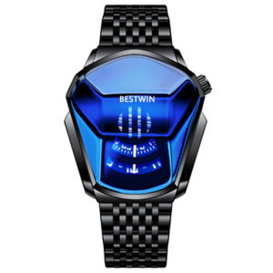 Mens Waterproof Automatic Watch Steel Strap Quartz Black Tech Mens Watch