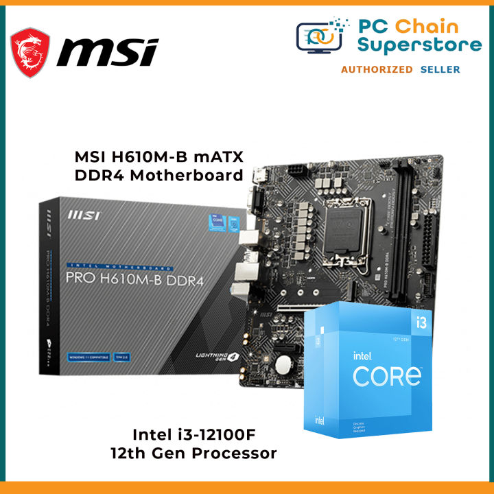 Intel i3-12100F / i3-12100 12th Gen i3 Processor + MSI PRO H610M-B