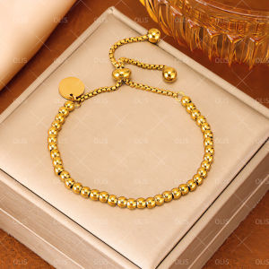 18K Gold Plated Beads Stainless Steel Non Fading Necklace Bracelet Earrings Set For Women Waterproof 3 PCS Jewelry Set Gift