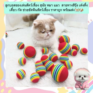 PC-525 ลูกบอลของเล่นสัตว์เลี้ยง สุนัข หมา แมว  ลายทางสีรุ้ง เด๋งดึ๋ง เคี้ยว กัด ช่วยขัดฟันสัตว์เลี้ยง ราคาถูก พร้อมส่ง🐈🐶