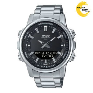 CASIO นาฬิกาผู้ชาย รุ่น AMW-880D-1A สเตนเลสสตีล หน้าปัดสีดำ คาสิโอ