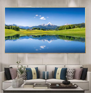 Mẫu tranh phong cảnh " Bóng núi dưới hồ  tranh tráng gương 5D trang trí phòng khách văn phòng làm việc...