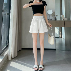 AMMIN ลำลองเอวสูงผ้ายืดหยุ่นได้ดีกางเกงขาม้าสำหรับสไตล์เวอร์ชันผู้หญิงเกาหลีสีทึบเรียบง่ายกางเกงหรูทรงเอ2024ฤดูร้อน