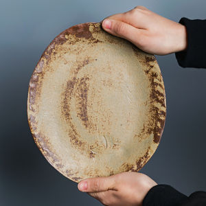 OMK Handmade Japanese Style Rough Ceramic Oval Dinner Plate Fish Plate