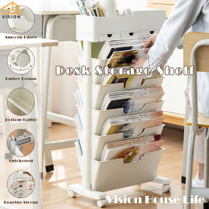 Vision Layered Floor Standing Bookshelf Movable Multifunctional Book Storage Rack Office Slit Sorting Shelf Gap Plastic Sundrie Storage Trolley