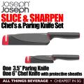 Joseph Joseph 10146 Slice & Sharpen 6  Chef's Knife and 3.5  Paring Knife with Sharpening Protective Sheaths, Black. 