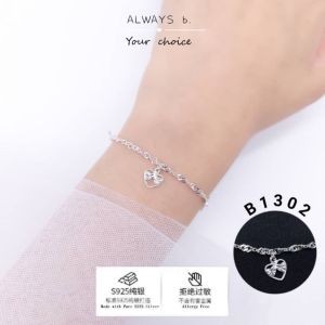 S925 pure silver bracelet wave style love pendant #B1302