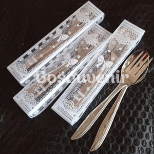 (25 PCS) Souvenir 1 SET Sendok Garpu Stainless Kemas Mika Motif Sovenir Suvenir Sopenir Pernikahan
