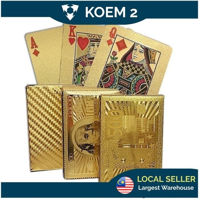 Gold Foil Golden Playing Cards Poker Set Euro Dollar Grid Hard Plastic ...