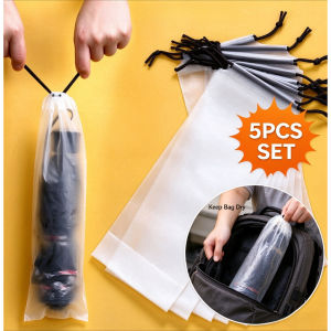 5pcs Reusable Drawstring Umbrella Cover Portable Waterproof Storage Bag Frosted Translucent Umbrella Cover