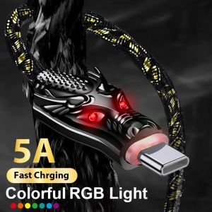 ♥ SFREE Shipping ♥ Dragon weave zinc alloy data cable 66W 5A Fast Charging Type C Cable RGB Glowing LED Light Mobile Phone Cable micro usb Charger Cord