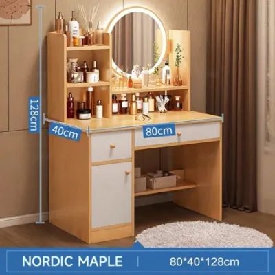 MYHOME White Dressing Table with LED Wooden Makeup Dresser Table Multi-functional Dresser European Style