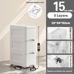 Locker Drawer Cabinet 18/25cm Wide Gap Storage Cabinet Slim Drawer White Cabinet With Wheels Space Savers Cracked Storage Box Wardrobes 5/6/7Layer Kitchen Storage Gap Plastic Drawer Cabinet Bathroom Cabinet