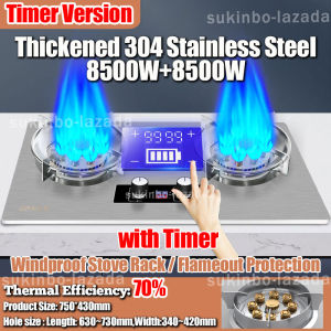 SUKINBO Timer Gas Stove 304 Stainless Steel Build-in / Tabletop 9 Lotus Flame Burner Gas Cooker Dapur gas stove