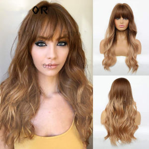 TSE Tóc Giả Xoăn Dài Với Tóc Mái Bằng Không Khí Tóc Giả Phong Cách Châu Âu Và Mỹ Màu Nâu Vàng Gradient Màu Đen Mũ Đội Đầu Nữ Lụa Nhiệt Độ Cao Dòng LC LC226-4