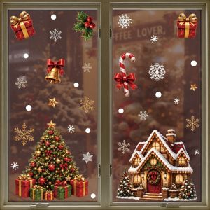 MUSCLEX 2Pcs/Set Thiết kế Ông già Noel và Người Tuyết Miếng dán cửa sổ Giáng sinh Họa tiết bông tuyết Tĩnh điện Decal dán cửa sổ hình bông tuyết  PVC Miếng dán tĩnh điện trang trí cửa sổ Giáng sinh Trang trí tiệc Giáng sinh