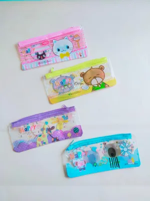 tempat pensil mika transparant motif animal lucu size 23 x 9 cm tutup resleting