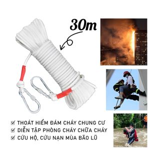 Dây Thoát Hiểm Chống Cháy 20m/30m/50m – Dây Cứu Hộ 8mm Chịu Lực 300kg Móc Thép Siêu Bền