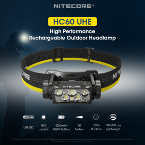 NITECORE HC60 UHE Rechargeable Headlamp 1600Lumens 6*NiteLab UHE LEDs Bulit in 4000mAh Battery Lightweight Headlight
