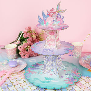 3 Tier Mermaid Tail Cupcake Stand for Kids Girls Under The Sea Birthday Party Decorations