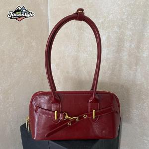 Women PU Leather Underarm Bag Vintage Bowling Bag Y2K for Travel Dating Shopping